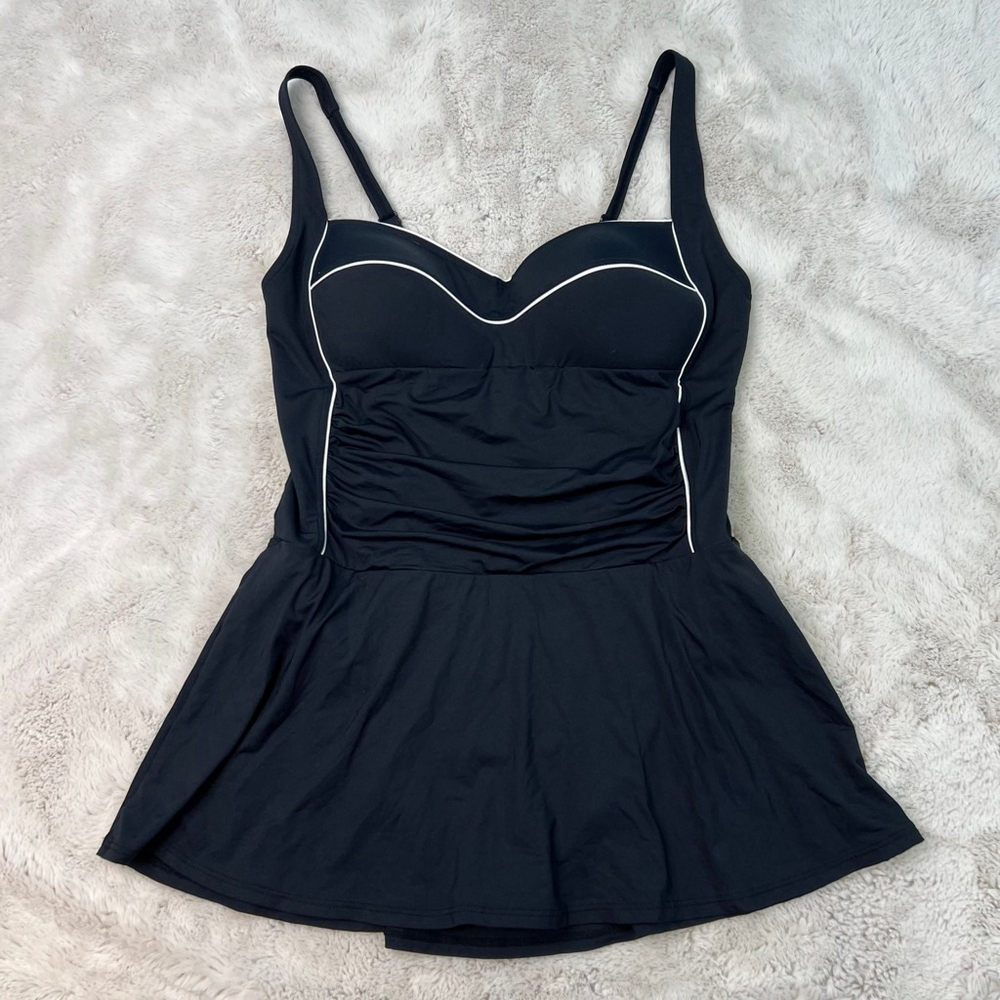 NIPTUCK Swimsuit One Piece Size US 12 Black Slimming Skirt Peplum Built in Bra - Picture 2 of 15